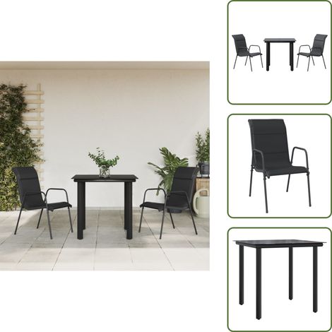 Comedor exterior - vidaXL Juego de comedor para jardín 3 piezas acero y textilene negro - Comedor de jardín