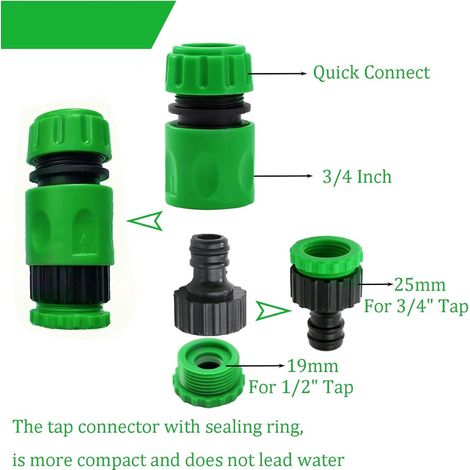 Kit di raccordi per tubo da giardino - Raccordi per tubo da giardino - Kit adattatore - Connettore per tubo da giardino - Raccordo e connettore per tubo dell'acqua - Adatto per innaffiare il giardino, (1/5)