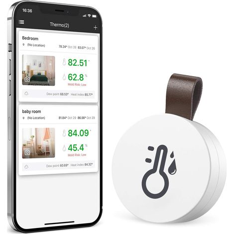Adapté pour iOS Android Thermomètre Hygromètre Intérieur Bluetooth, Mini Thermomètre D'intérieur, Capteur de Moniteur de Température, Hygromètre Numérique pour Maison, Bureau, Cadeau Noel