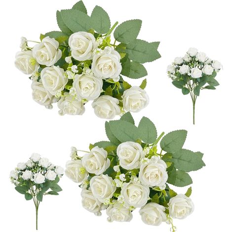 Lot de 20 roses artificielles blanches - 32 cm - Roses réalistes en soie avec longue tige - Fleurs artificielles pour décoration de mariage, bouquet de mariée, décoration de table et bureau (1/5)
