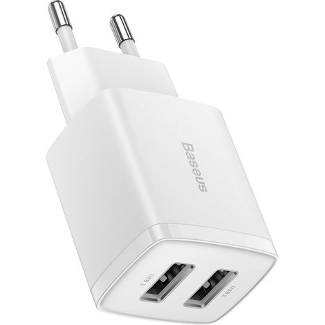 Chargeur mural USB compact Baseus 2 ports USB 10,5 W Blanc (CCXJ010202) (1/5)