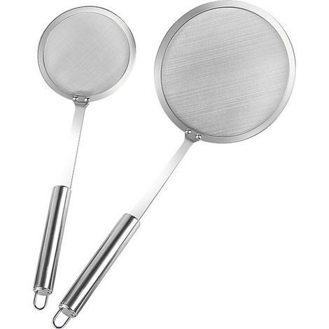 2 spatules ajourées en acier inoxydable, passoire, tamis en acier inoxydable, cuillère à frire, cuillère à tamiser, passoire fine, accessoires pour wok, filtre pour dégraisser les résidus de graisse, (1/5)