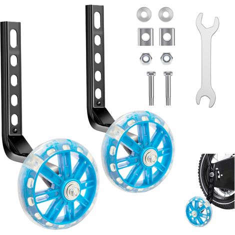 1 Paire Auxiliaire Roue Bicyclette, Roulette Velo Universelle pour Vélos 12-20 Pouces, Roues D'entraînement Réglables pour Enfants, Compatible avec VéLo à Vitesse Unique De 12, 14, 16, 18, 20", Bleu (1/5)