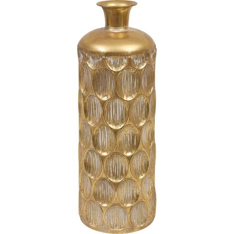 Atmosphera – Vase cylindrique doré 60 cm – Fonte et ciment – Motifs striés effet feuille d'or – Pour décoration intérieure élégante