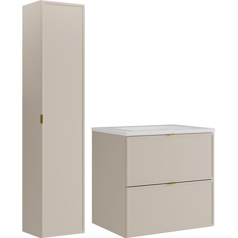 Mobile bagno sospeso con lavabo da incasso e colonna Beige 60 cm - ONDIL