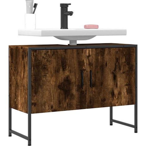 Waschbeckenunterschrank Räuchereiche 80x33x60 cm Holzwerkstoff
