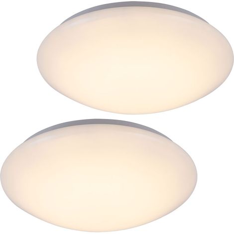 Plafonnier LED plafonnier lampe de salon blanc rond, métal acrylique, 16W 880lm blanc chaud, DxH 34,5x9 cm, lot de 2 (1/3)