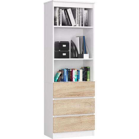 Libreria AKORD R60 Bianco, Sonoma Quercia 60 cm 3 cassetti 60x35x180 cm (1/6)