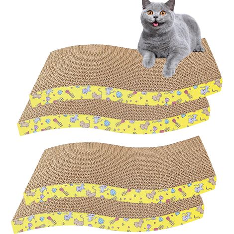 Griffoir pour chat, griffoir réversible en carton, grand format, moderne, pour canapé-lit, avec herbe à chat (lot de 4) (1/5)