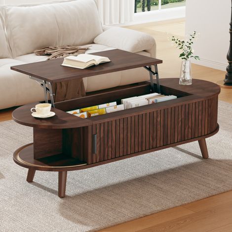 Couchtisch 120 x 50 x 39,5 cm, anhebbar, mit verstecktem Stauraum, MDF, Nussbaum (1/5)
