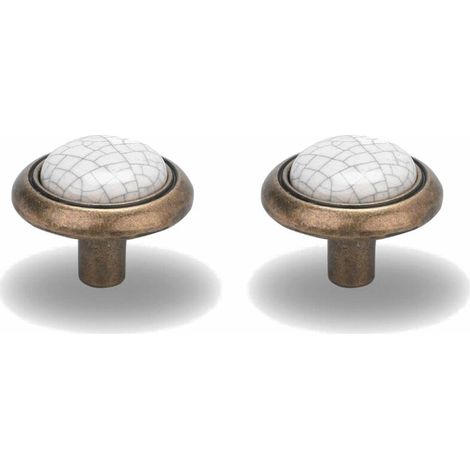 – Lot de 2 boutons de tiroir vintage en laiton et porcelaine – Hauteur 24mm – Fixation à vis pour meubles – Design élégant (1/3)