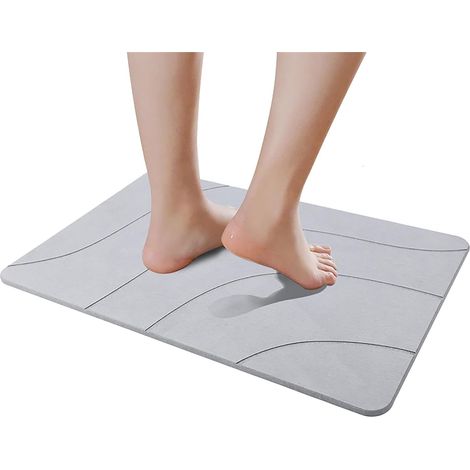 Diatomite Stone Tapis de Bain en Pierre, antidérapant, Super Absorbant, à séchage Rapide, Naturel, Facile à Nettoyer (Gris Clair) (1/5)