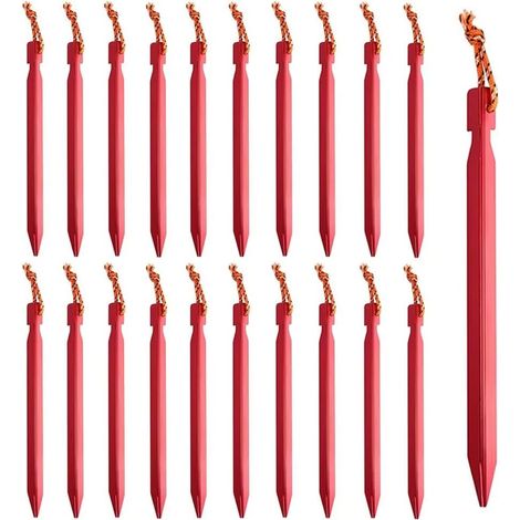 20 Stück Zeltheringe Erdspieße Campingheringe Sandnägel 18 cm Aluminiumpfahl mit reflektierender Kordel für Outdoor Camping Zeltheringe