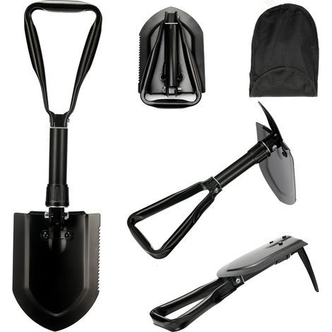 Pelle multifonctionnelle pliable de 58 cm, sac de transport avec ceinture en acier au carbone haute résistance ultra-stable, combinaison de pelle de camping pliable, adaptée à la randonnée et (1/4)