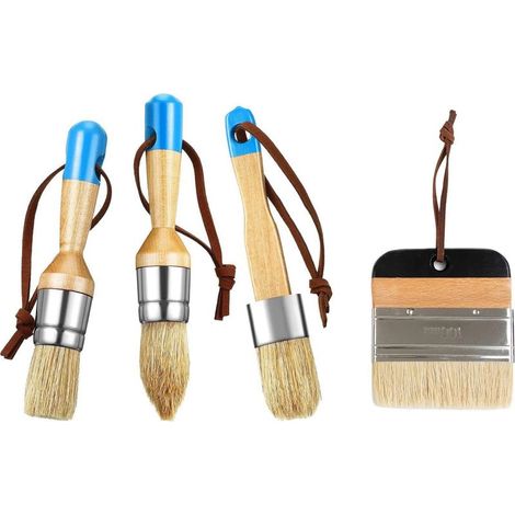Lot de 4 pinceaux pour peinture à la craie et à la cire - Pinceaux à poils - Pinceaux plats et ronds. (1/5)