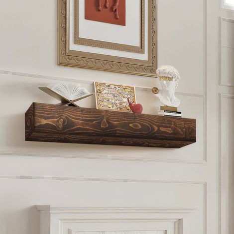 Étagère Flottante Murale de Cheminée, 213,3x20,3x15,24 cm, Manteau de Cheminée Flottant en Bois Naturel, Capacité de Charge 22,7 kg, Fabriqué à la Main, pour Décoration Murale, Marron Naturel (1/5)