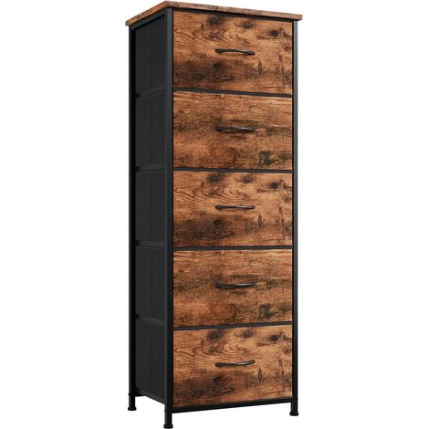 Stoffkommode mit 5 Schubladen, Holzoptik, schmaler Aufbewahrungsschrank für Schlafzimmer & Flur (1/5)