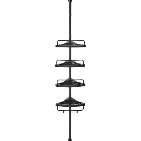 Songmics – Étagère de douche télescopique 85-305 cm – Rangement sans perçage à 4 niveaux – Ventouses anti-basculement – Pour gels douche et shampoings – Noir (1/5)
