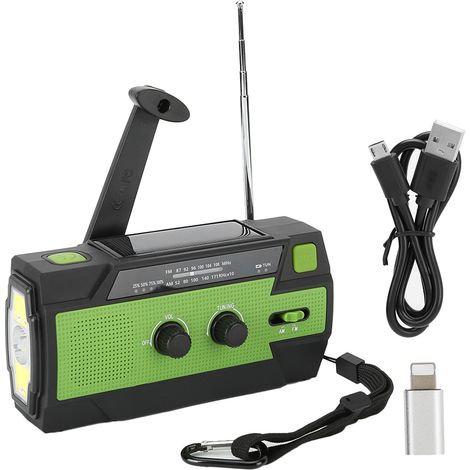 Radio sveglia a manovella ad energia solare MD090P, torcia a manovella verde