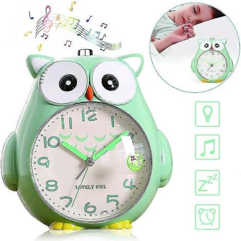 Réveil hibou pour enfants, réveil silencieux avec veilleuse, fonction snooze et douce lumière jaune. (1/5)