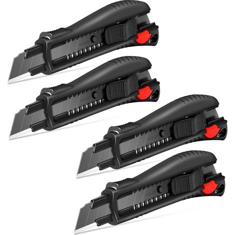 Cuttermesser 18mm Profi 4 Stück mit Soft-Grip, Auto-Lock & SK2-Klinge
