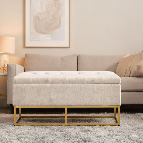 Pouf banquette coffre de rangement 2 en 1 beige et doré Polyester (1/5)