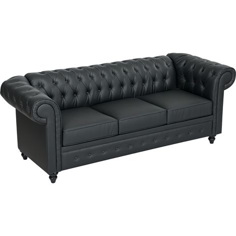 HOMCOM Divano Classico 3 Posti Stile Chesterfield Trapuntato in Finta Pelle Nero (1/5)