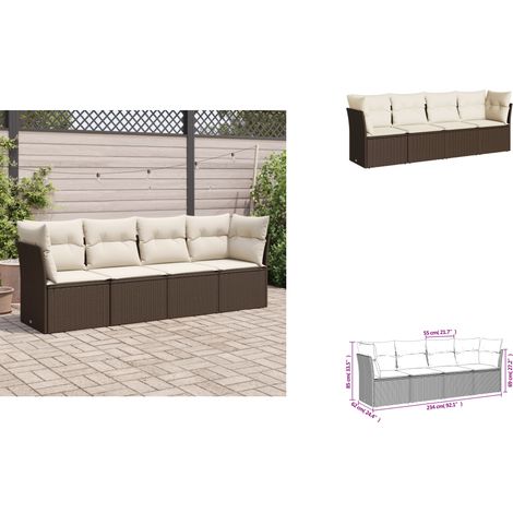 The Living Store Salon de jardin 4 pcs avec coussins marron résine tressée - Meubles extérieurs (1/3)