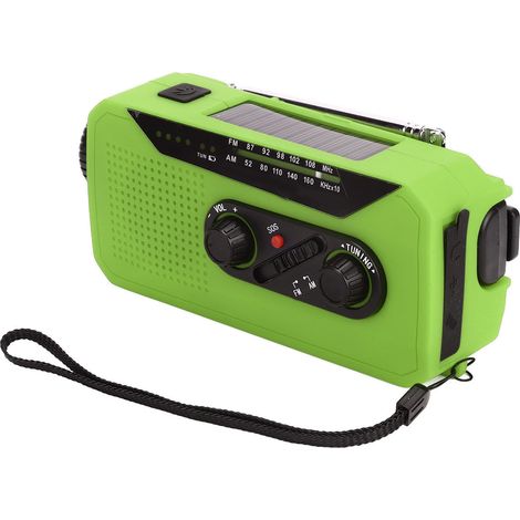 Radio portable solaire d'urgence avec lampe torche LED, batterie 2000 mAh, idéale pour le camping et la randonnée (vert, type UE). (1/5)