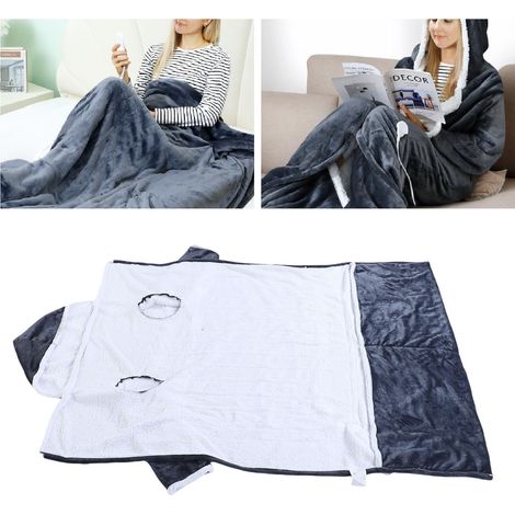 Coperta termica indossabile con tasca per i piedi e cappuccio - Modello in flanella, 70x50 pollici, 10 livelli di calore elettrico, 150W
