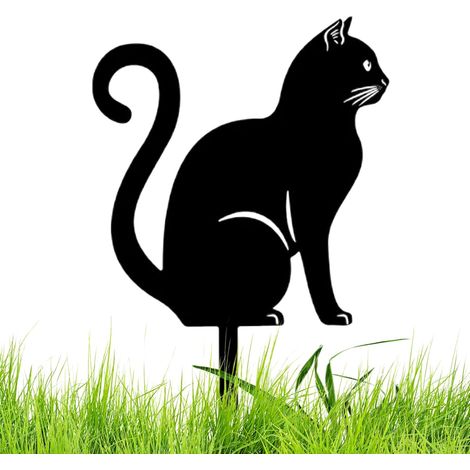 Bonita estatua de gato de metal para jardín, 26/30 cm, estaca de gato negro de hierro, adorno de metal para jardín, estatua hueca de animales, adorno para césped al aire libre - C (1/5)