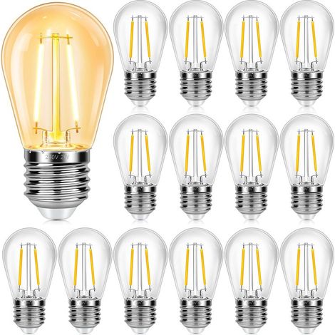15er-Pack E27 S14 2W LED-Filament-Vintage-Glühbirnen, entspricht einer 20W-Glühbirne, warmweiß 2700K, 160LM, IP44 wasserdicht, nicht dimmbar (1/4)