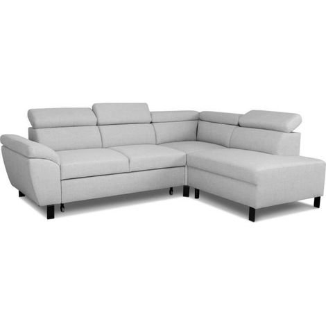 Canapé d'angle convertible - 4 personnes - STAN - Tissu Souris - 3 tétières - Réversible - 243 x 92 x 184 cm (1/5)