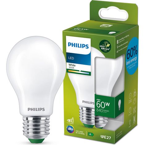 Philips LED Lampadina Classe A, Efficiente, 4W, 3000K, E27 (1/4)