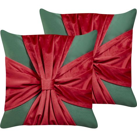 Dekokissen 2er Set MARSHMALLOW Samtstoff 45 x 45 cm Rot Grün Weihnachtsmotiv