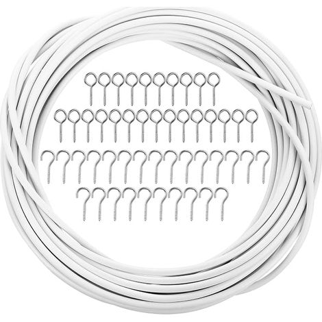 Rouleau de Fil pour Voilage avec Crochets, Fil Tendeur pour Rideaux Blancs pour tringle à rideaux, avec boulons à œil et crochets à visser (1/5)