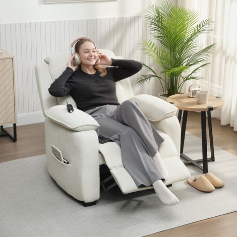 Fauteuil relax électrique fauteuil inclinable port USB repose-pieds poches latérales télécommande 86x90x103cm crème (1/4)