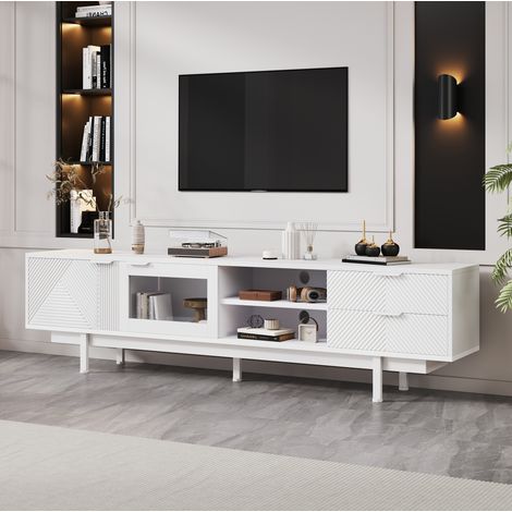 Mueble TV 200 x 40 x 50,5 cm con 2 puertas y 2 cajones, blanco HAVRYA (1/5)