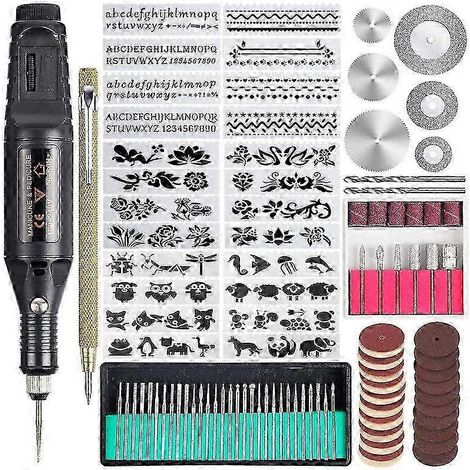 Kit d'outils de gravure PCD 108 pièces, micro-graveur électrique multifonctionnel pour le bricolage sur métal, bois, verre et pierre. (1/5)