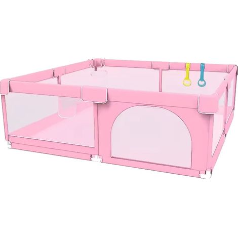 Parque infantil para bebés, malla transpirable, diseño anticaídas, color rosa. (1/2)