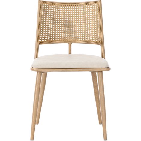 2 sedie da sala da pranzo in PU beige con schienale in rattan (1/5)