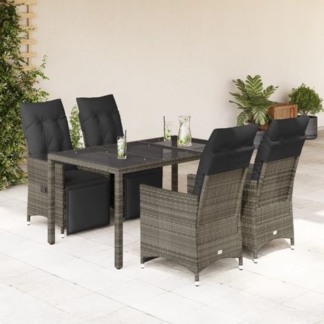5-tlg. Garten-Bistro-Set mit Kissen Grau Poly Rattan (1/5)