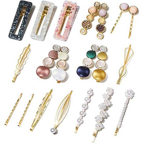 lot De 20 Pinces Cheveux En Perles Et Rsine Acrylique Faites La Main En Forme En Marbre Et Strass Gomtriques - Accessoires Pour Cheveux Lgants D (1/5)