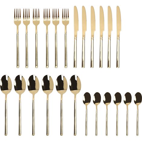 Set Couverts Inox Argent Vaisselle Ustensiles Maison Cuisine – Manger Tableware Inclus Fourchette Cuillère Lave-Vaisselle, Doré (1/5)