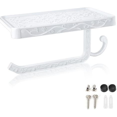 Porte-Papier Toilette Mural, hicoosee Support Papier Toilette avec Plateforme de Rangement pour Salle de Bain WC, Blanc (1/5)