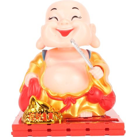 Figurine de Bouddha Maitreya à énergie solaire avec mouvement automatique de la main. Fabriquée en ABS résistant, finition dorée. Convient pour la maison, la voiture et le bureau. (1/5)