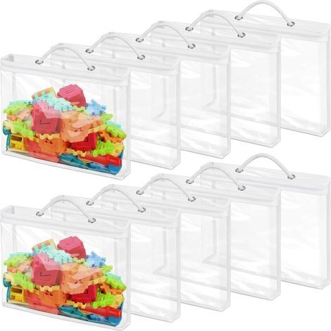 Set mit 10 transparenten Aufbewahrungsbeuteln aus PVC für Spielzeug – wasserdicht und wiederverwendbar – mit Reißverschluss – mit Tragegriffen für Bausteine und Puzzles – 40 x 30 x 10 cm (1/5)
