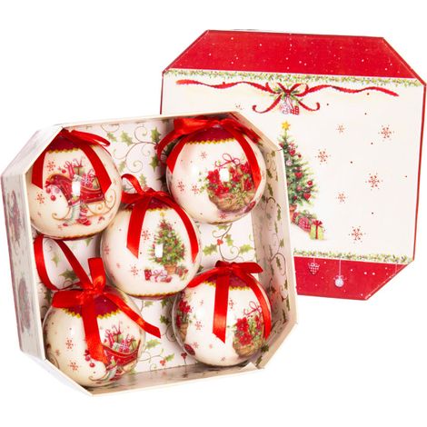 Coffret de 5 boules de Noël rétro - 7.5cm (1/3)