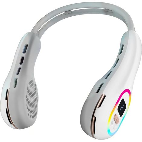 Ventilatore da collo portatile, flusso d'aria ruotabile a 360°, ventilatore senza pale, alimentato a batteria da 6000 mAh, ventilatore di raffreddamento flessibile per interni ed esterni. (1/5)
