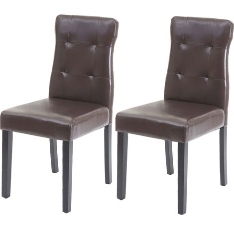 Juego de 2 sillas de comedor HHG-983, silla de comedor, polipiel marrón, patas oscuras